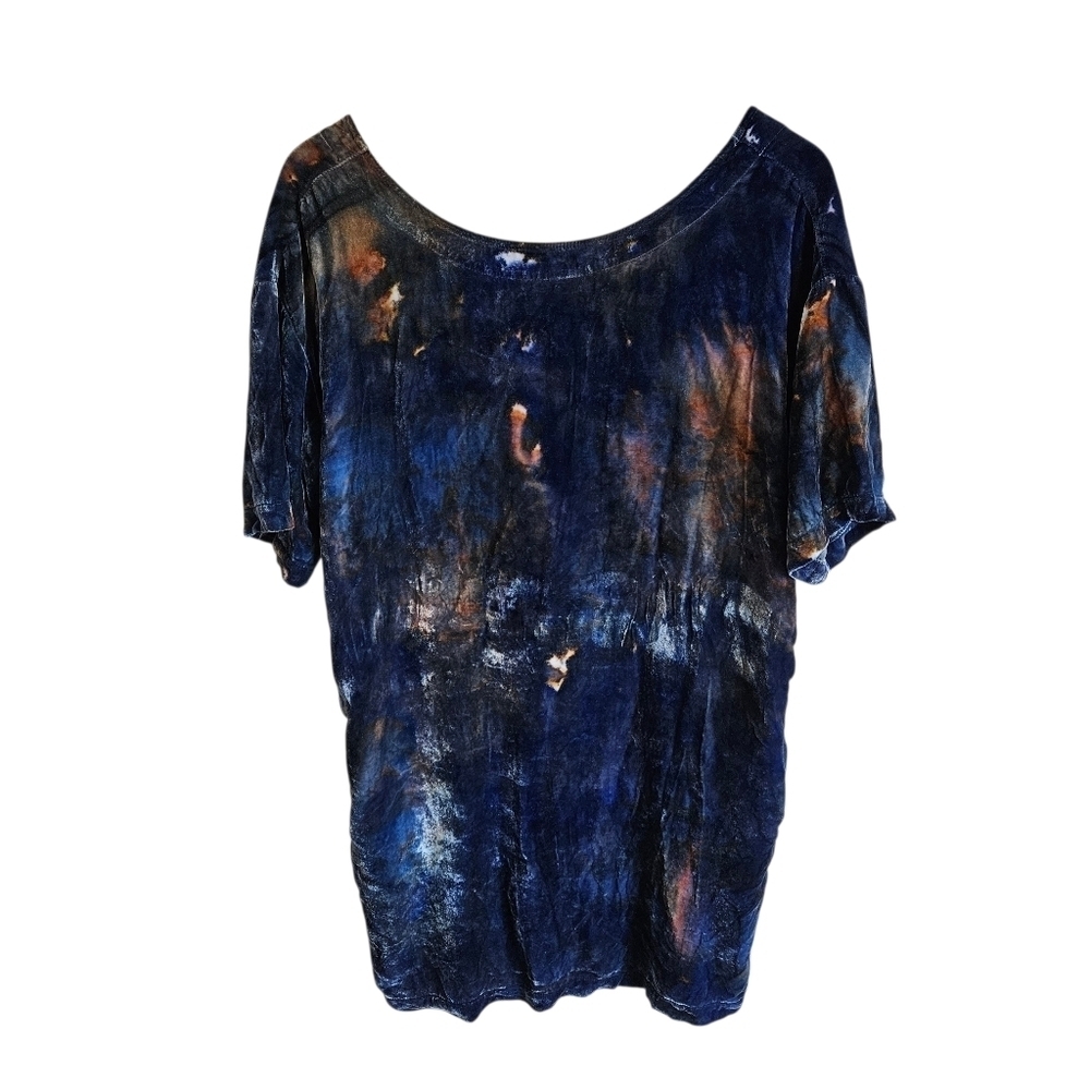 The Odells Navy Blue Tie Velvet V Back Short Sleeve Top